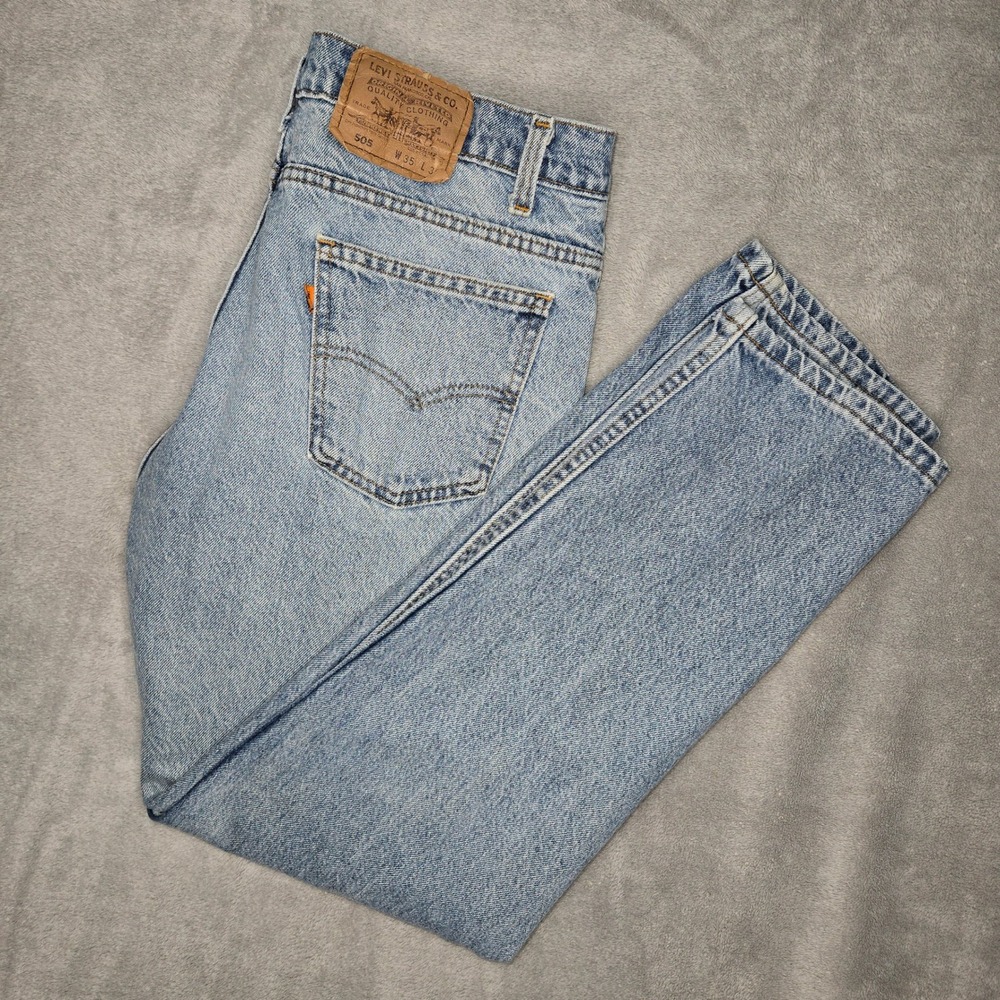 Vintage Levis 505 Orange Tab Jeans Mens 35x30 Light Wash Made in USA 90s Denim